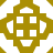 Golden-brown geometric pattern with four square cutouts arranged in a cross, flanked by curved side shapes and topped/bottomed by triangular forms on white background.