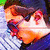 Pixelated image of a person with brown hair wearing a white top, set against a blue and purple background with a green corner.