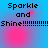 Blue background with pink circular light effects and black text reading "Sparkle and Shine!" repeated in four quadrants.