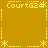 Yellow pixelated text and symbols on a solid brown background with repeated patterns.