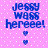 Pixelated blue text on pink background with white dots, showing 'jessy wass hereeee!' and two heart symbols in static and animated states.