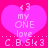 Two identical pink heart-shaped icons with white text and symbols on a bright pink background, each displaying 'my ONE love' and 'C.B.5!'.