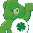 Static pixelated green Care Bear icon with white belly patch featuring a four-leaf clover symbol on a transparent background.