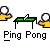 Animated contact sheet of a pixel art ping pong icon showing multiple frames with yellow stick figures, green tables, white balls, and text "Ping Pong" below each frame.