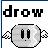 Pixelated static buddy icon featuring the word 'drow' above a gray spherical character with black eyes and small wings.
