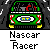 Green race car with red accents and yellow wheels on a dark track background, displaying "Nascar Racer" text below each frame.