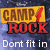 Yellow 'CAMP' banner with red slash, red 'ROCK', and background text changing from 'Dont fit in' to 'STAND OUT'