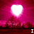 A heart-shaped light glows over a dark landscape with trees, accompanied by text elements that change across frames.