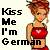 Pixelated icon shows a woman in red crop top with heart symbol, standing beside text reading 'Kiss Me I'm German' in bold black letters.
