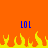 Two blue 'LOL' text elements flank yellow-orange flames on an orange background, with no visible animation changes.