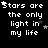 Pixelated text 'Stars are the only light in my life' with star symbols on black background, animated variations of text and star positions across frames.