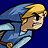 Pixelated 48x48 static icon of a blonde character in blue attire with a determined expression against a solid dark blue background.