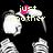 Pixelated animation of a white skull with a pink heart on its forehead, showing text changes from 'just another' to 'heart broken' to 'EMO kid' over a black background.