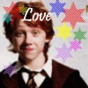 identical cartoon-style portraits with red hair and brown robes, surrounded by colorful stars and changing text labels