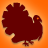 Pixelated dark red turkey silhouette on orange gradient background with small white beak and eye dot.