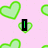 Pixelated green heart outlines on a pink background with text elements including 'Love' and 'Corbin' in stylized fonts.