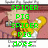 Animated sequence showing a cartoon character with yellow hair and white shirt against a pink background, with green text changing across frames.