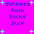 Pixelated text 'Yankees Rock Socks Suck' repeated in four quadrants on bright pink background with cyan plus signs.