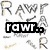 A static image with multiple 'RAW' text variations and three distinct 'rawr' text overlays in black boxes with white lettering.