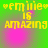 Yellow pixelated text reads "*emilie* is AMAZING" on a green background with pink gradient effects, displayed in four identical