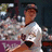 six showing a baseball player in a white uniform with dark accents, some with orange backgrounds and text overlays