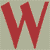 A static image of a large red letter W on a light gray background with pixelated edges.