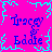 Pixelated icon with bright pink background and cyan border, displaying repeated text 'Tracey' above 'Eddie' in blue font.