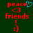 Red pixelated text 'peace <3 friends ! :)' on dark green background with blue heart symbol above 'peace' in left view.