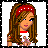 A 48x48 pixel buddy icon featuring a cartoon girl with long brown hair and a red headband on the left, next to a pink star outline on a light pink background on the right.