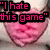 A four- pixelated image with text overlays and a broken heart symbol, depicting a character's emotional reaction to a game