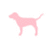 Pixelated pink silhouette of a standing dog with tail extended, viewed from the side against a white background.