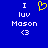 Blue background with white text "I luv Mason <3" and a yellow pixelated heart symbol above the text.