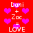 Red background with pink hearts and repeated white text 'Dori + Zac = LOVE' in pixelated font.