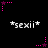Pixelated text *sexi* surrounded by pink stars and dotted lines on a black background, with animated star positions changing across frames.