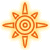 Two side-by-side sunburst icons with concentric circles and eight radiating points, one in warm orange-yellow gradient, the other in brownish-orange monochrome.