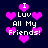 Pixelated icon with dark blue background, pink hearts, and white text reading "I Luv All My Friends!" in multiple arrangements.