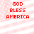 Red pixelated text 'GOD BLESS AMERICA' on a light pink and white striped background with small square patterns.