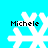 Four white snowflake icons on a cyan background, each with the text "Michele" in black pixelated font above it.