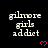 Pixelated text 'gilmore girls addict' in white with pink hearts on black background, partially cropped at bottom right.