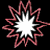 A static pixelated icon with a central white starburst surrounded by red zigzagging lines on black background, next to green text reading "Original Icons .com" on dark green.