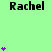 Green background with repeated 'Rachel' text and purple star icons in varying quantities across positions.