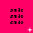 A bright pink background displays a of pixelated 'smile' text repeated across three and three , with white star-like and dot-like animations scattered throughout the