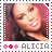 Alicia Keys portrait with three pink plus signs and 'ALICIA' text, displayed in a of four with one empty
