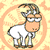 Animated cartoon goat with orange face and white body in circular frame, cycling through three distinct facial expressions against patterned background.
