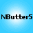 Four identical display black text 'NButter5' on a light blue gradient background with a central bright spot