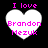 Four white heart-shaped icons with pink text reading "I love Brandon Mezuk" on a black background, each showing slight variations in pixelation and alignment.