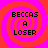 Four identical display a red spiral on pink background with black text reading BECCAS A LOSER