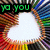 Animated icon with heart-shaped white center and colorful striped border, displaying sequential text phrases.