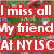A split-screen animated buddy icon with red, purple, and blue text overlays on a blurred green background featuring flowers.