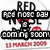 Pixelated graphic with bold black text blocks, red accents, and a central figure holding an object against white background.